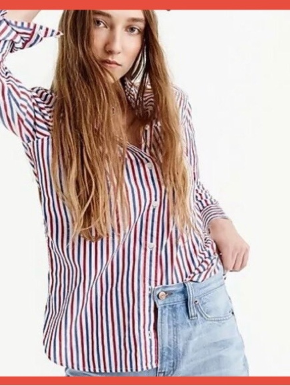 J.Crew Classic Fit Red White & Blue Striped Button Down Shirt Size 6